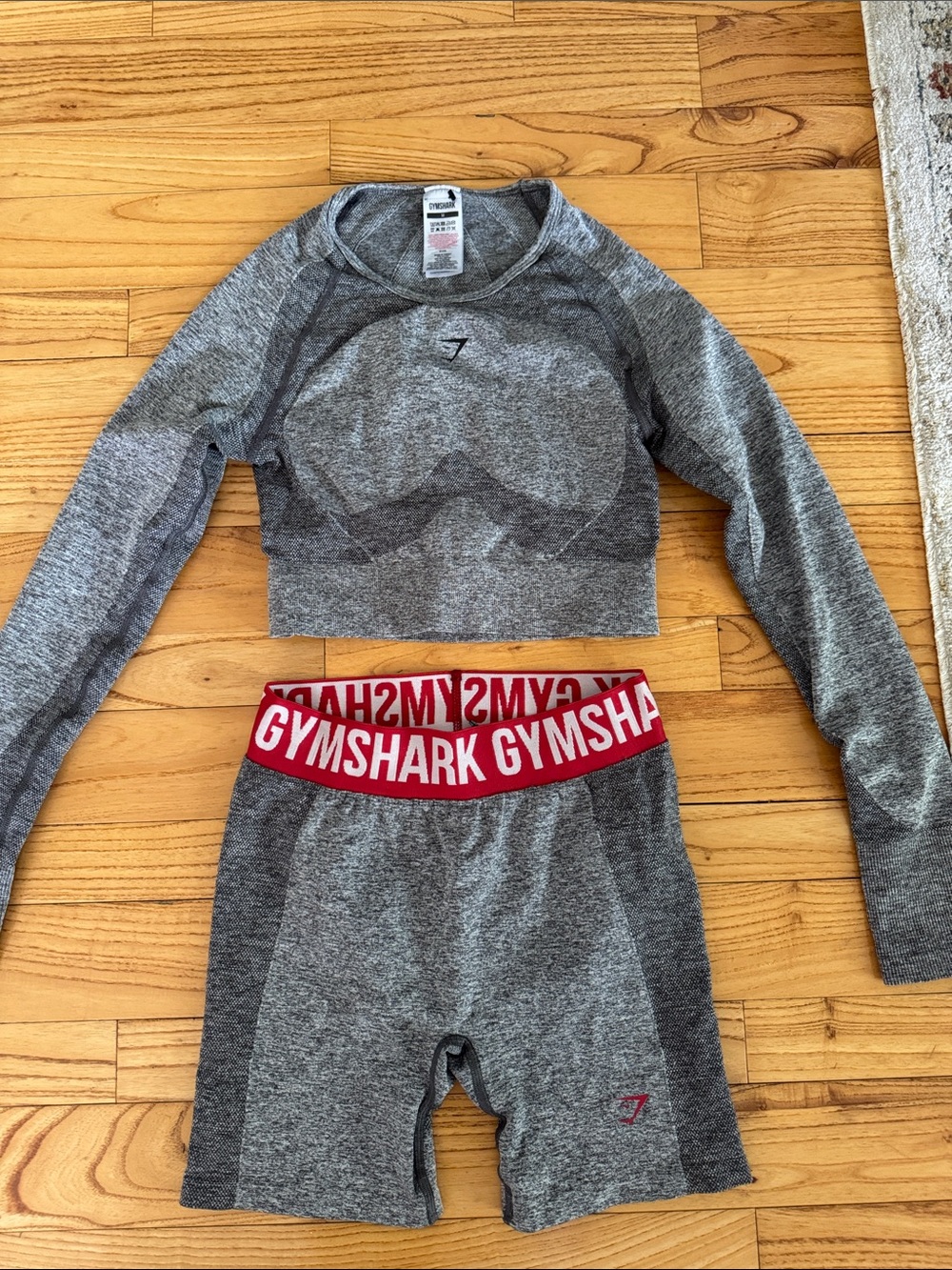 Gymshark Grey Long-Sleeve Crop with shorts Set